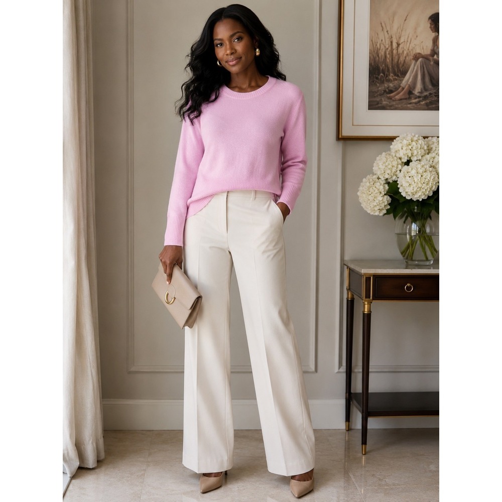 J.Crew 100% Cashmere Sweater L‎ Pink Cropped Crewneck Soft Quiet Luxury Classic